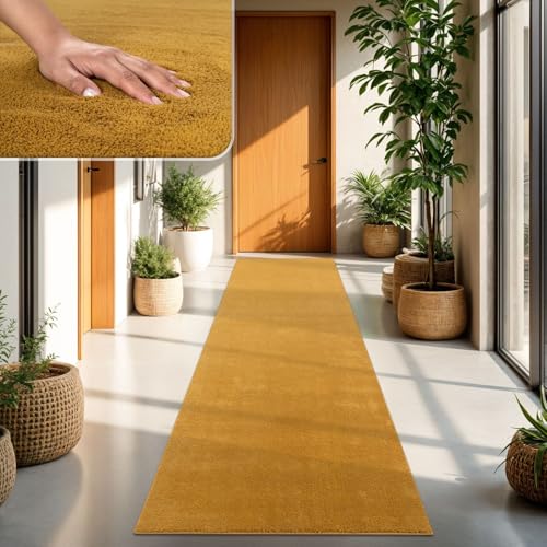 TT Home Tapis Poil Ras Tapis De Salon Monochrome Design Moderne Lavable, Couleur: Jaune Foncé Moutarde Jaune, Dimension:80x150 cm