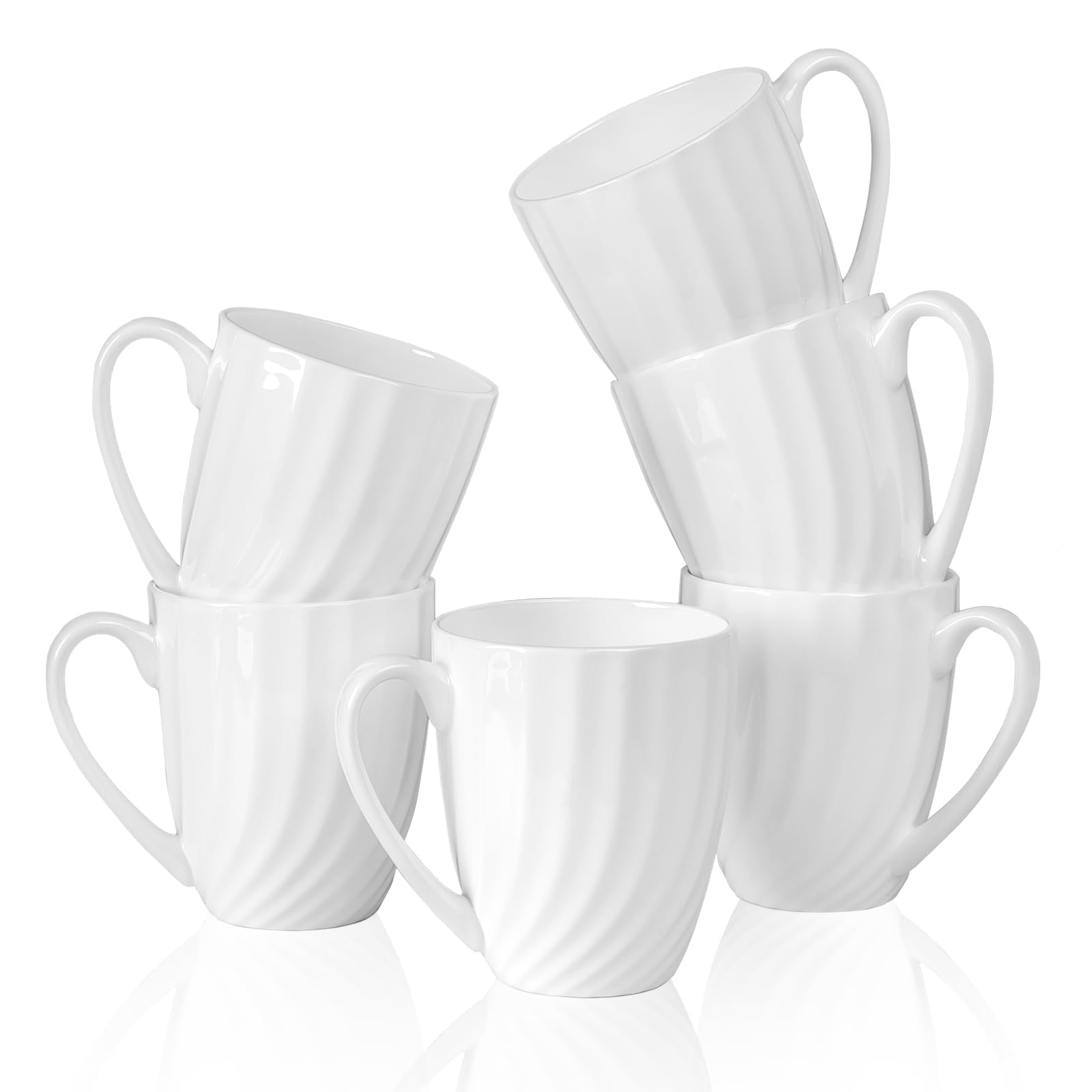 COSTMANCE Fine Bone China White Coffee Mugs Set of 6 (12 oz), Ceramic Spiral Pattern Tea Cups, Thin China Coffee Cups, Lightweight Coffee Mugs for Hot Chocolate, Latte, Cappuccino — image 1