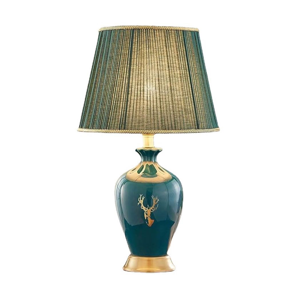 SGKOMN 22.4" Ceramic Table Lamp,Nightstand Lamp With Linen Shade | Office Reading Lamp Bedside Lamp For Bedrooms & Living Room-B