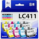 「Ipurinto」 ブラザー用 LC411-4PK LC411 互換インク 4色8本 LC411BK 顔料インクを採用 Brother対応 DCP-J526N MFC-J739 DCP-J1800N DCP-J926N MFC-J904N MFC-J939 LC411 純正と併用可能 互換インクカートリッジ 番号区別は不要