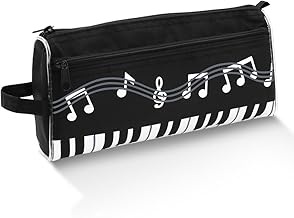Boerni Music Theme Pencil Case Large Double Pocket Keyboard Music Notes Melody Zipper Makeup Bag Pouch for Teens Kids Office, Black, Beauty Bag