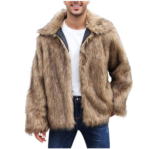 Faux Fur Jacket for Men Fleece Winter Jacket Fuzzy Open Front Cardigan Big and Tall Warm Jacket Zip Up Coats