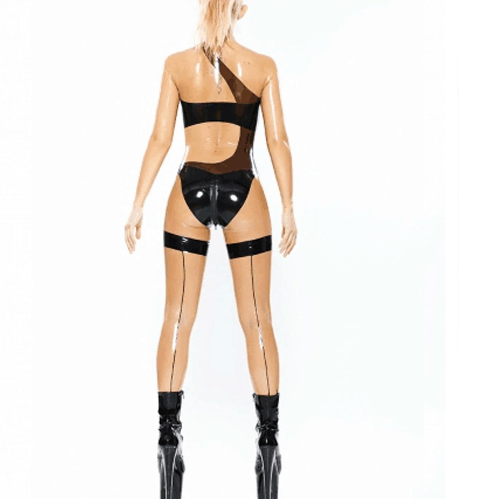 MiZuh 100% Latex-Gummi, schwarz, transparent, Patchwork-Strumpfhose, XS-XXL, 0,4 mm