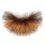 LELEKALE Tüllrock Damen Tütü Rock 50Er Ballett Elastische Hohe Taille Ballettrock Petticoat Tanzkleid Halloween Karneval Kostüm (C-Braun,L)