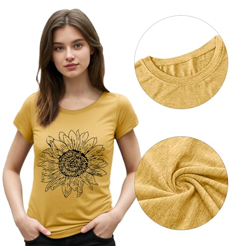 Women's Floral T-Shirts Graphic Loose Tees Sunflower Graphic Summer Short Sleeve Boho Casual Tops