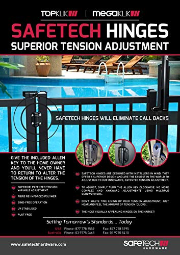 Safetech Hardware SHG-90L Self Closing Gate Hinges, Self-Aligning Pool & Outdoor Hinges Heavy Duty Adjustable Tension Gate Hinges For Any Square Post Metal thumb #2
