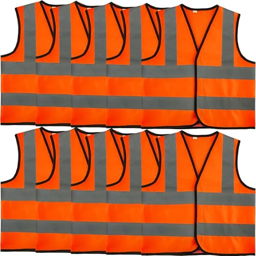 Image of 10 Pack Kids Hi Vis Vests with Reflective Strips Child High Vis Vest Bulk Children Hi Visibility Safety Vest for Girls Boys Outdoor Activities, Orange (L, 10-12 years(130-140 cm))