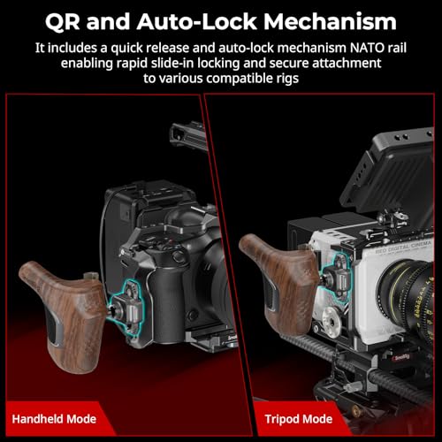 Image of SMALLRIG Rotating Right-Side Wooden Handle with NATO Clamp & NATO Rail, Load Capacity up to 15kg, One-Touch Rotation, 360 Angle Adjustment, Anti-Slip Design
