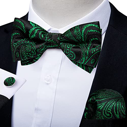 Image of DiBanGu Paisley Pre-Tied Bow Ties for Men Silk Adjustable Bowtie and Pocket Square Cufflinks for Wedding Party
