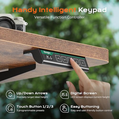 Image of Huuger 63 x 28 Large Electric Standing Desk, Height Adjustable Computer Desk, 27.6 inch Deep Desktop, Stand up Gaming Office Table with 2 Hooks, 3 Preset Heights, for Home Office, Rustic Brown