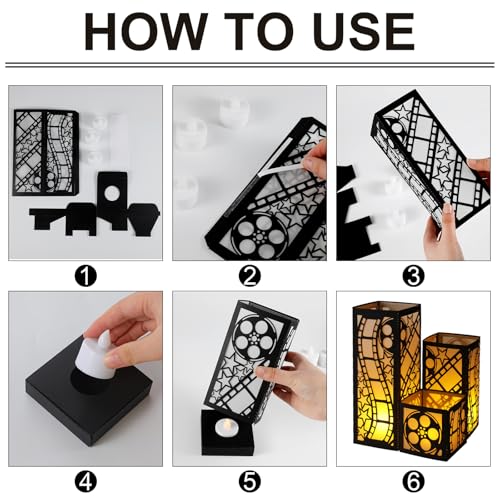 Image of Rossesay 24 Pcs Movie Night Party Decorations Movie Theater Centerpieces 3 Size Lighted Paper Lantern with LED Candle for Theater Themed Party 3D Table Decorations Wedding Birthday Centerpieces