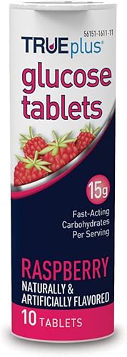TRUEplus Tabletas de glucosa, sabor a frambuesa - Tubo de 10 ct (1)