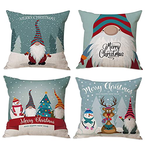 Zivisk Housses Coussin de GNOME Noel 45x45cm Lot de 4 Deco Noël Taie Oreiller Christmas Décoration pour Intérieur, Canapé, Chambre, Cadeau de Vacances d'hiver Cover