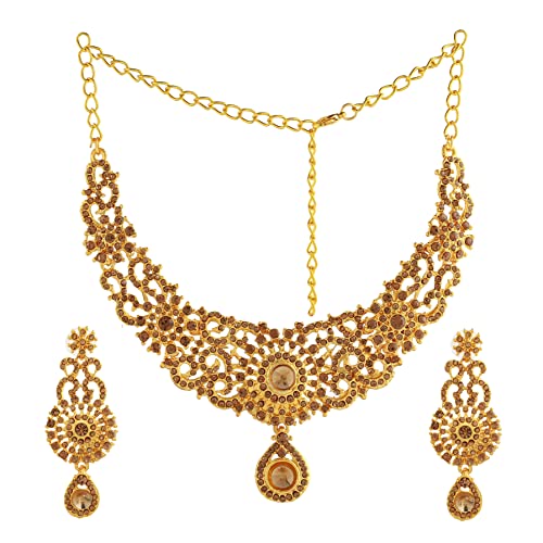 Estele Gehena Gold Plated Fnacy Neckalce Set with Maang Tikka For Women (B0B5779FD6) Amazon Price History, Amazon Price Tracker