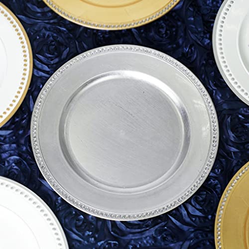 Tableclothsfactory 13" Round Silver Crystal Beaded Acrylic Charger Plates Wedding Party Dinner Servers - Set Of 6 #TOP2