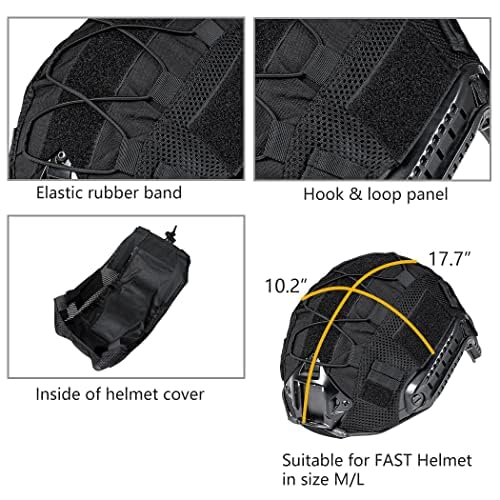 IDOGEAR Tactical Helmet Cover for Fast Helmet Multi-camo Helmet Cover for Airsoft Helmet in Size M/L, Military Paintball Hunting Shooting Gear - 500D Nylon - Without Helmet (Black) - Image 6