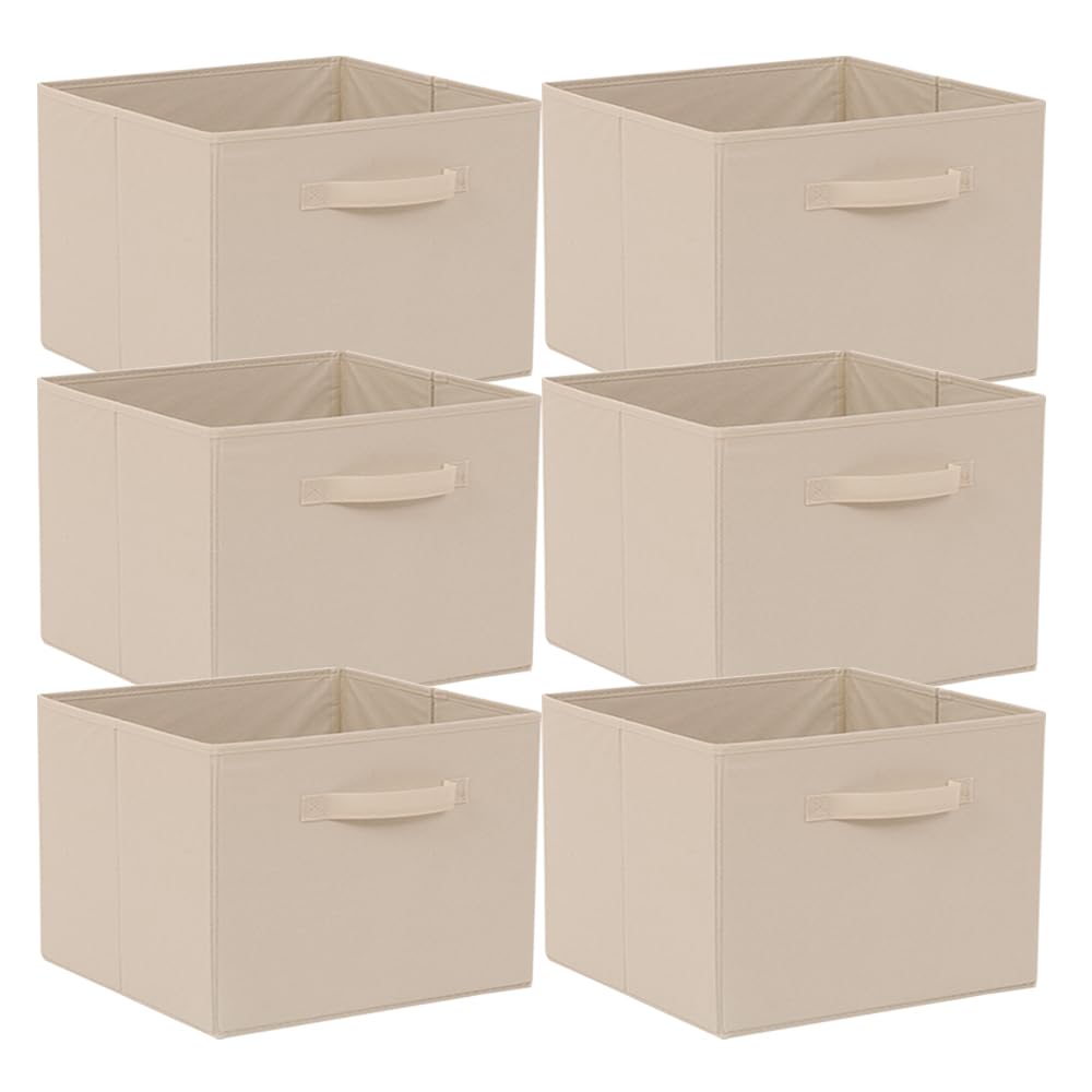 BonChoice Foldable Storage Cubes Boxes with Handle for Home Organization, Fabric Wardrobe Storage Box Organizer Basket Bins for Clothes Toys Towels, Collapsible&Durable(6, Beige, 33x38x33cm)