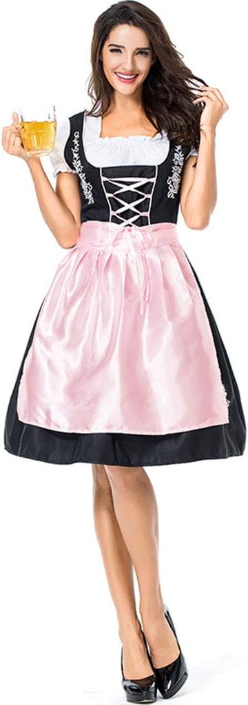 QQWE Women Oktoberfest Costume, German National Style Costume, Dirndl Fancy Dress Maid Cosplay Clothing,Pink-M