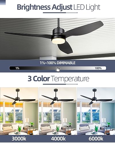 Image of YOUKAIN 52-Inch Smart Ceiling Fan with Lights, App & Remote, Matte Black