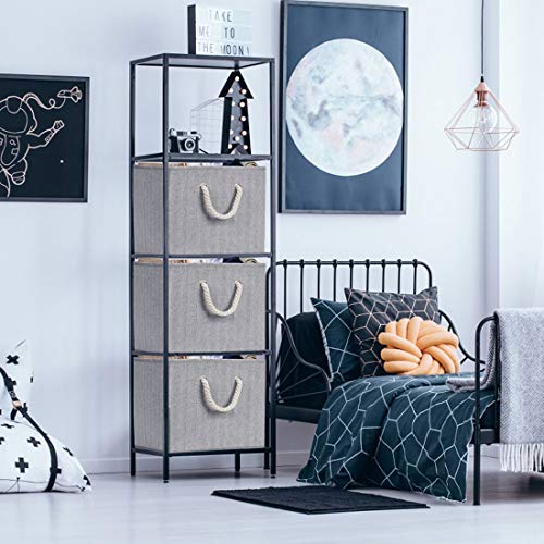 Robuy Cube Storage Bins,Grey Fabric Foldable Storage Bins,Set Of 3 Stroage Boxes With Cotton Rope Handles For Organizer Home,Office, Nursery 13X13X13 Inch #TOP1