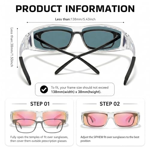 Image of SIPHEW Mirrored Sunglasses Polarized Fit Over Glasses for Men&Women | Wrap Around Sun Glasses,UV400 Protection,Lightweight & Comfortable,Driving,Outdoors