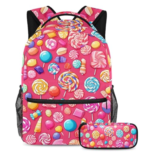 Sac à dos avec trousse à crayons rose bonbon pour fille et garçon 40cm