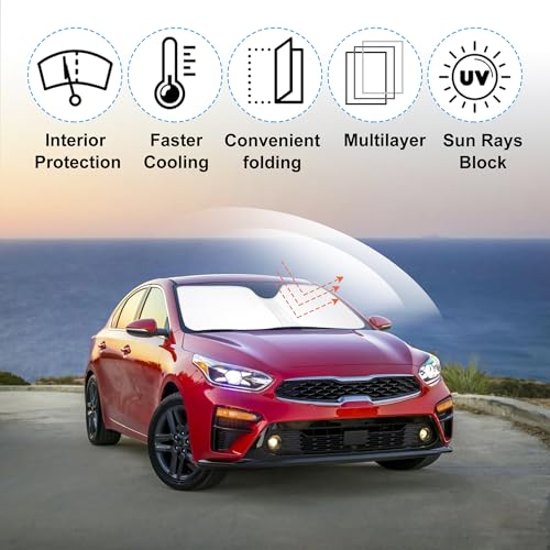 Image of Windshield Sun Shade Custom Fit for 2019-2023 2024 2025 Kia Forte Accessories Foldable Sunshade Sun Blocker Protect Car from Sun Rays & Heat Damage Keep Car Cooler