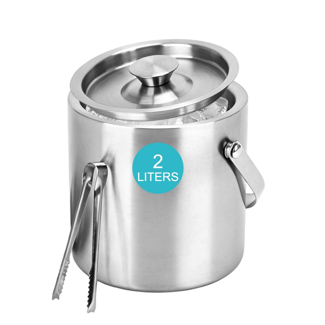 Ice Bucket with Lid & Tong- 2 L Insulated Stainless Steel Bucket for Cocktail Bar, Champagne, Chilling Wine, Double Wall Ice Bucket | Insulated