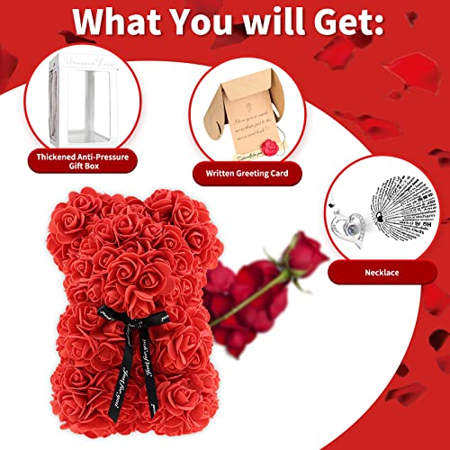 Code Florist Rose Bear Valentines Day Gifts For Her,Artificial Flower Teddy Bear, Cute Romantic Birthday Gifts (Red,10 Inch) #TOP1