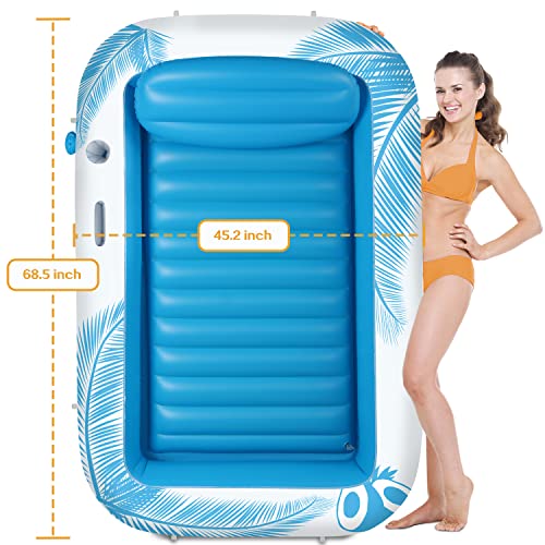 Inflatable Tanning Pool Floats Adult Lounger With Canopy, Dovoda 69'' Large Suntan Tub Sunbathing Pool Lounge Raft Floatie Toys Water Filled Tanning Bed Mat Pad For Adult Blow Up Swimming Pool #TOP4