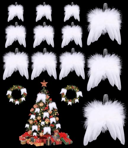 12 Piezas Navidad Alas de ángel, Decoraciones Navideñas Blancas, Angeles de Navidad, Árbol de Navidad Colgante Adorno, Navidad Decoración, Blanco Plumas Adornos, para Árbol de Navidad, Bodas, Fiestas