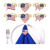 6 Pieces Pretty Independence Day Napkin Ring,USA Flag Napkin Ring Holder 4th of July Rhinestone Enam
