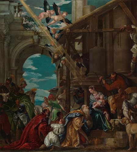 Cuadro Pintura al óleo Adoración de los Magos de Paolo Veronese, lienzo clásico de 60x90cm