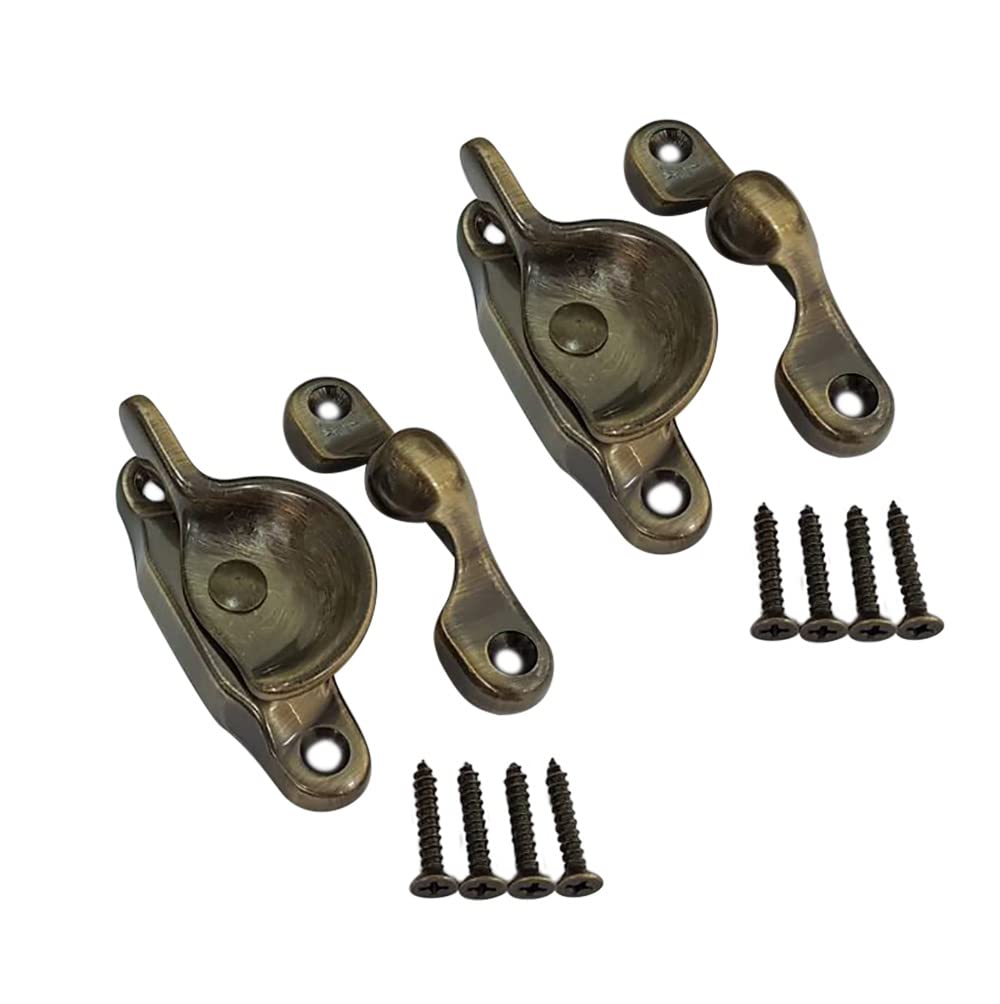 QCAA Forged Brass Sash Lock in Solid Brass, CTC 2", Brushed Antique Brass, 2 Pack