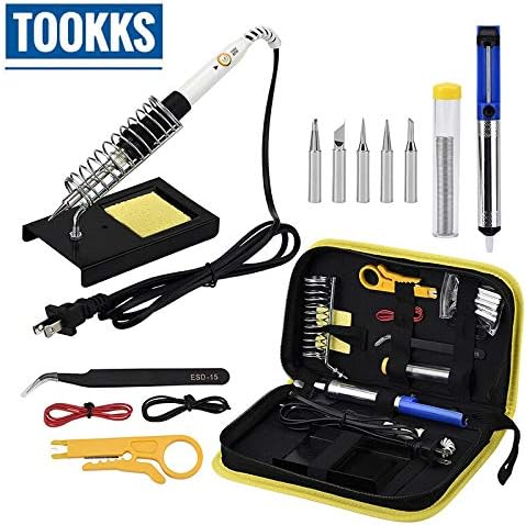 Soldering Electric soldering iron set adjustable temperature portable welding iron with desoldering pump gun tweezers Set BGA tools set - (Power: 220V UK Plug, Color: Blue)