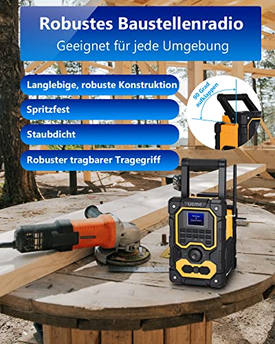 UEME Baustellenradio Robustes DAB+ FM Radio mit Bluetooth,Ladestation und Aux Anschluss DB-1005 (Gelb-Schwarz)