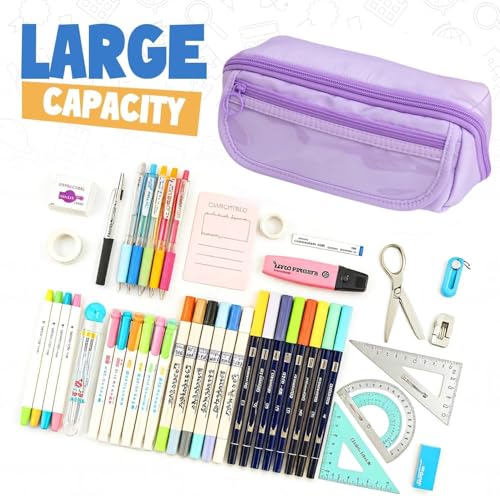 Image of Kawaii Cute Aesthetic Pencil Case for Girls & Boys | 3 Layer 6 Compartment Large Capacity Pencil Pouch with Zipper | Cartoon Stationery Organizer Bag for Students & Kids