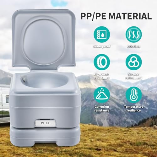 Image of 2.7-Gallon Portable Travel Toilet | Features Detachable Holding Tank /Sealing Slide Valve & Bellow-Type Flush | Easy Transport w /Compact Lightweight Design & Carry Handle | Gray