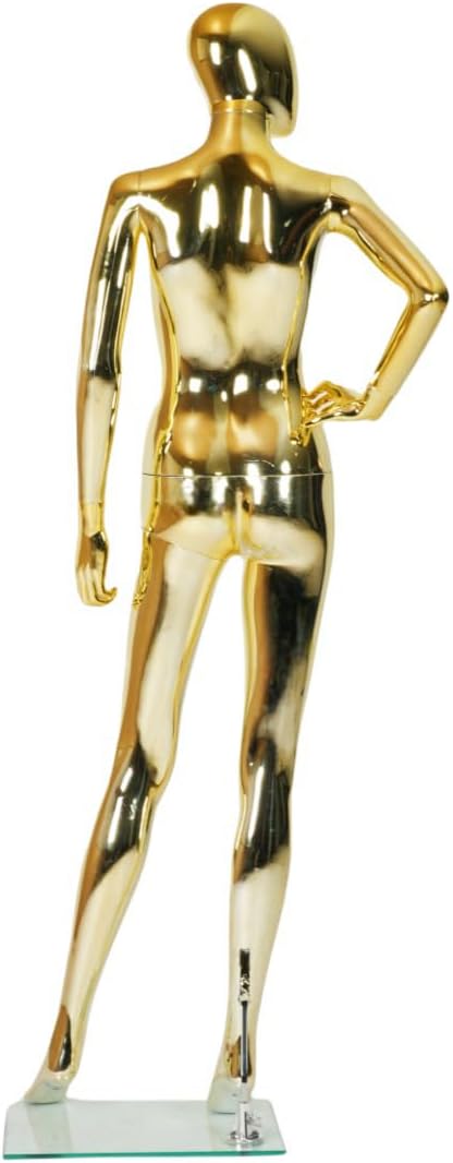 Female Full Body Dress Form Mannequin with Head & Bendable Arms – 68" Tall Gold Mannequin – Plastic Torso with Detachable Parts & Metal Base Stand for Clothing Display