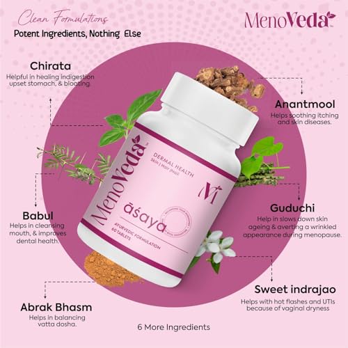 Image of Menoveda Asaya Menopause Support Supplement for Women - 60 Tablets (Pack of 2) | Skin, Hair & Nail Health with Hormone Balance Support | Perimenopause & Menopause Vitamins for Dermal Health & Feminine Wellness