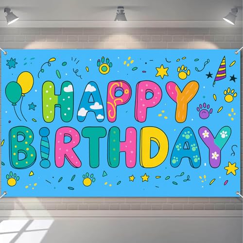 Image of HOMETITUTE Cute Paw Print Happy Birthday Banner 71x43 Inch