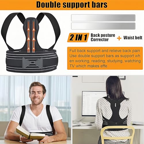 Adjustable Posture Back Brace for Pain Relief - Scoliosis, Hump, Thoracic Support (M, 27"-48")