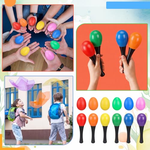 Teyva Daily 60 Pcs Shaker Musical Instruments for Kids Music Rhythm Sticks Egg Shaker Wrist Hand Band Bells Sand Hammer Shakers Dance Scarfs Colorful Silk for Preschool Early Music Learning Toy by Teyva Daily - Used condition - Image 5