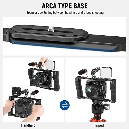 NEEWER Universal Camera Cage & Top Handle with 3/8" ARRI Locating Pins Kit, Video Rig Camera Stabilizer with Arca Type Base, Dual Handgrips, Compatible with SmallRig Accessories, CA016T by NEEWER - Image 6