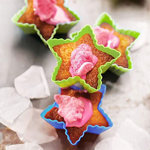 12 Pcs Cupcake Liners For Baking,3 Color Silicone Muffin Liners,Reusable&Nonstick Star-Shape Baking Cups For Daily Party,Birthday,Wedding(Blue,Yellow,Green) #TOP4