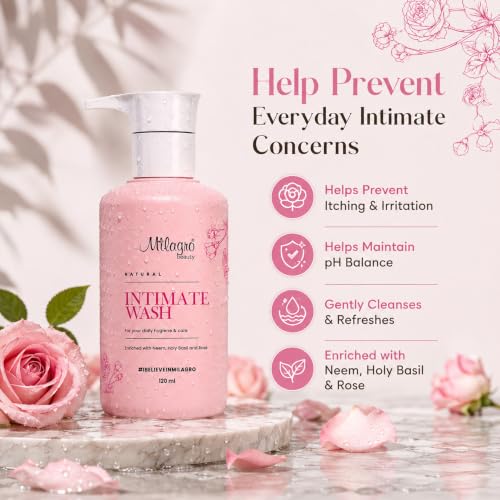 Image of Milagro Beauty Natural Intimate Wash for Women - Gentle Feminine Hygiene Wash, pH-Balanced Formula, Soothes Itching & Dryness, Fights Odour, 100% Vegan & Paraben-Free, 120ml