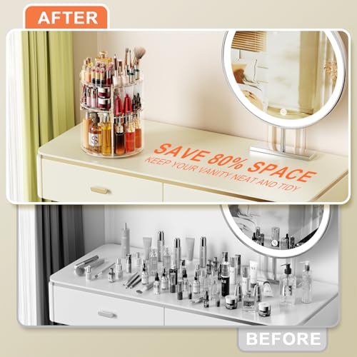 Auxmir Schminktisch Organizer mit 9 Einstellbaren Stufen, Make Up Organizer 360° Drehbar, Extra Größer Kosmetik Skincare Organize, Schmink Aufbewahrung für Schlafzimmer Badezimmer als Geschenk