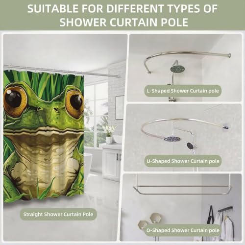 Rideau de douche vert imperméable en tissu lavable pour douche et baignoire