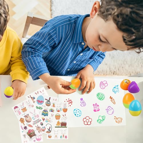 Ostereier Stempel Set für Kinder 12 Stück Eierförmige Osterstempel + 5 Stück Osteraufkleber, Stempel Kinder Ostern Selbstfärbend für Kinder Ostereiersuche Füllung Osternkorb Stuffers Füllstoffe