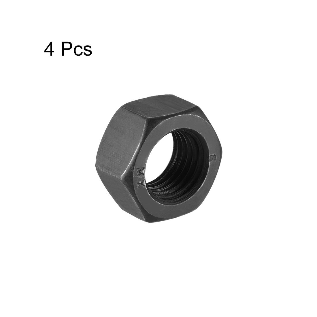 sourcing map Hexagonales Tuercas, M22x2.5mm Métrico Gruesa Rosca Hexagonal Tuerca, Carbono Acero, Paquete de 4 (Negro)